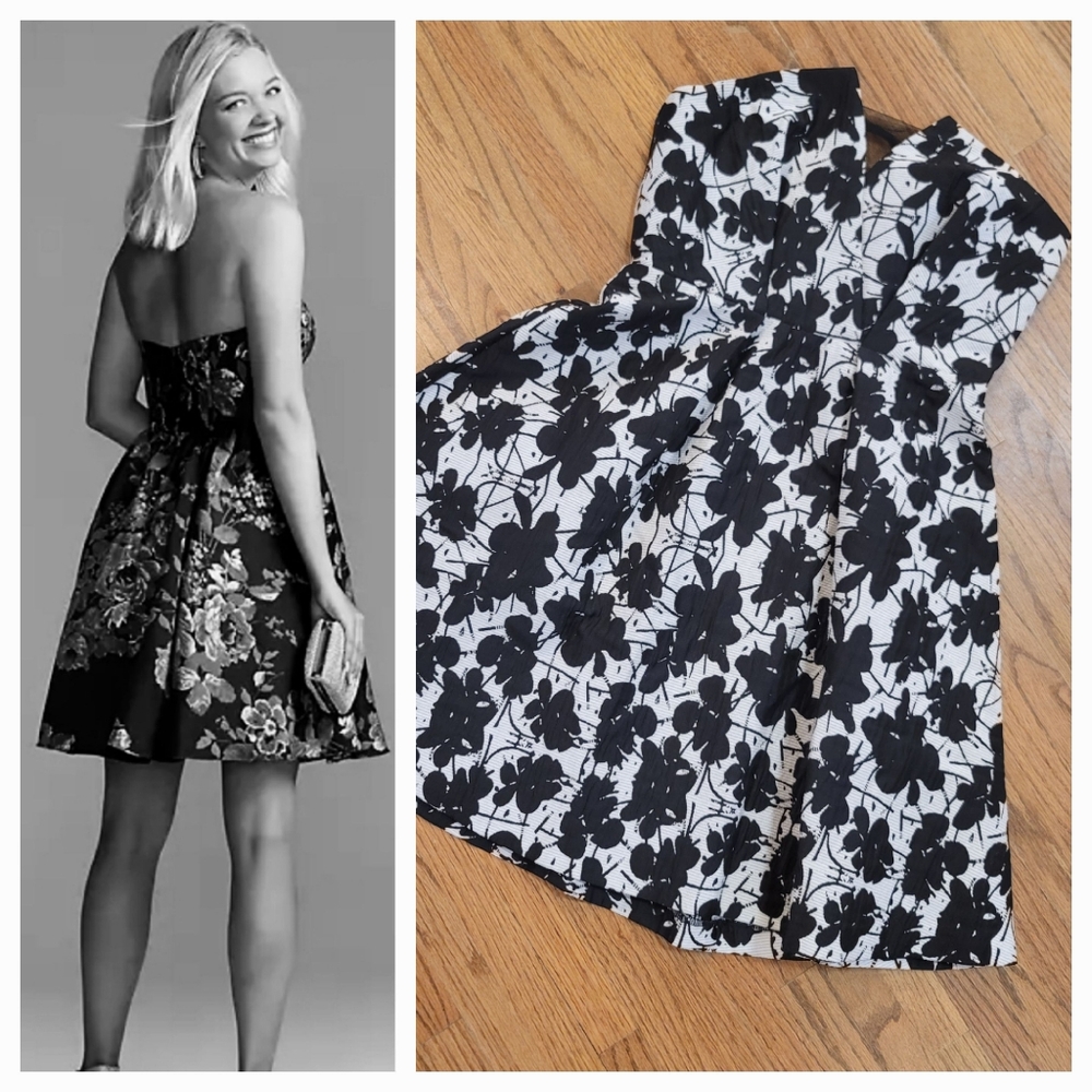 $165 NWT BCBGeneration Strapless floral black & white semi-formal Mini dress